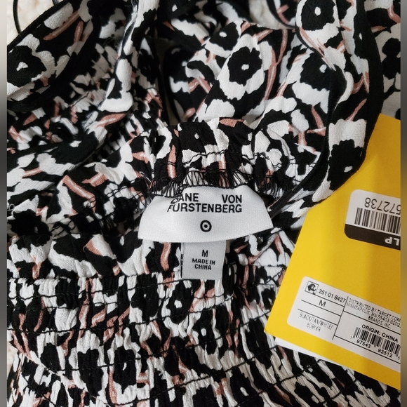 Dvf for Target Women's Smocked Tie Strap Neutral Poppy Midi Dress - Picture 11 of 13